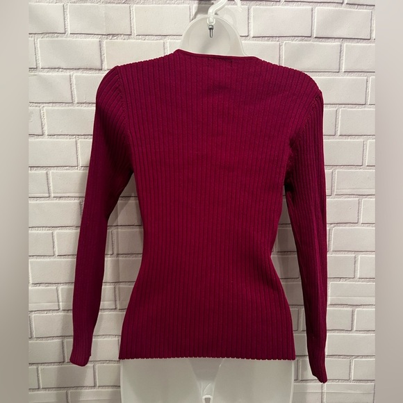 CALVIN KLEIN women’s cut-out ribbed knit pullover sweater fuchsia/size M - Picture 6 of 7
